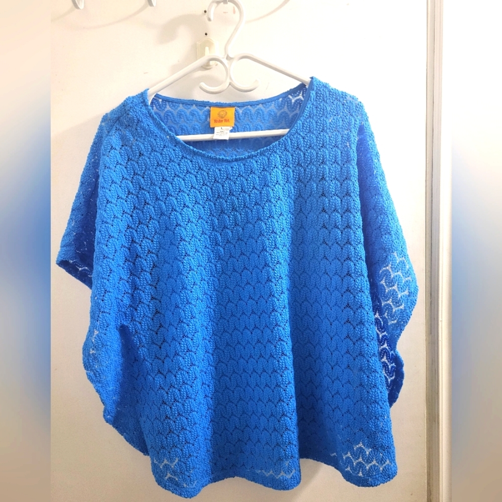 Ruby rd blue women's overshirt crochet sleeveless top
